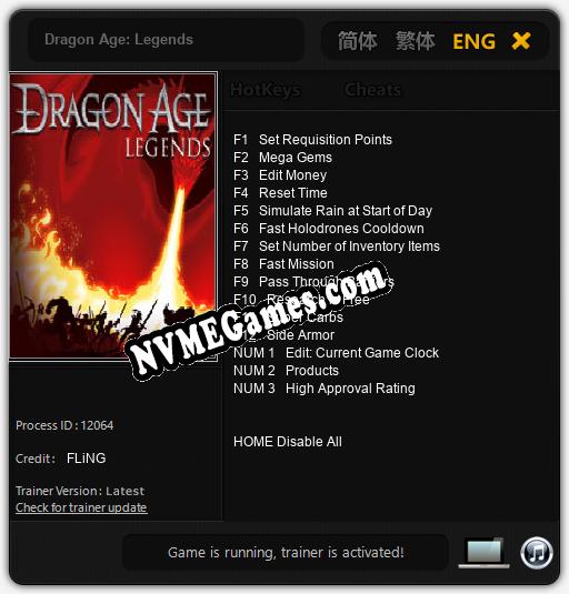 Treinador liberado para Dragon Age: Legends [v1.0.8]