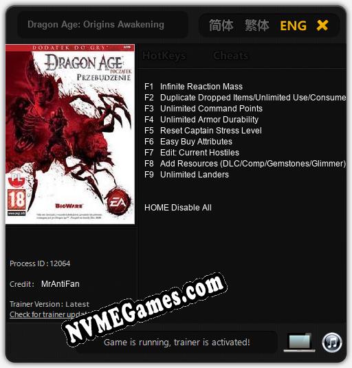 Dragon Age: Origins Awakening: Cheats, Trainer +9 [MrAntiFan]