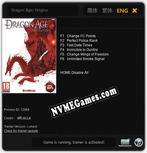 Treinador liberado para Dragon Age: Origins [v1.0.9]