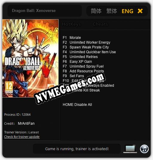 Treinador liberado para Dragon Ball: Xenoverse [v1.0.2]