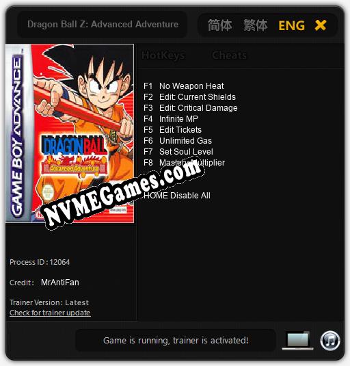 Dragon Ball Z: Advanced Adventure: Trainer +8 [v1.2]