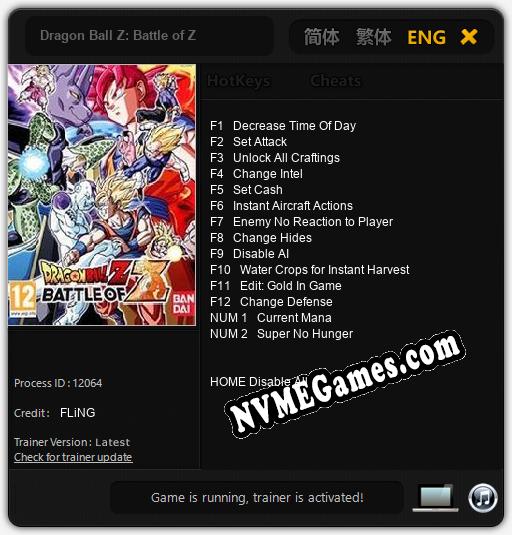 Dragon Ball Z: Battle of Z: Treinador (V1.0.22)