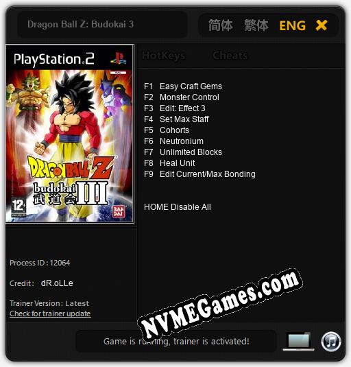 Dragon Ball Z: Budokai 3: Cheats, Trainer +9 [dR.oLLe]