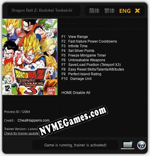 Treinador liberado para Dragon Ball Z: Budokai Tenkaichi 3 [v1.0.3]