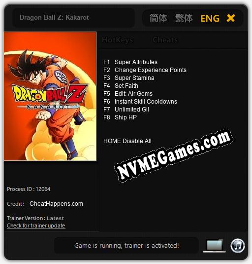 Treinador liberado para Dragon Ball Z: Kakarot [v1.0.9]