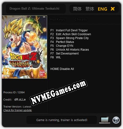 Dragon Ball Z: Ultimate Tenkaichi: Cheats, Trainer +8 [dR.oLLe]