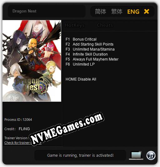 Treinador liberado para Dragon Nest [v1.0.4]