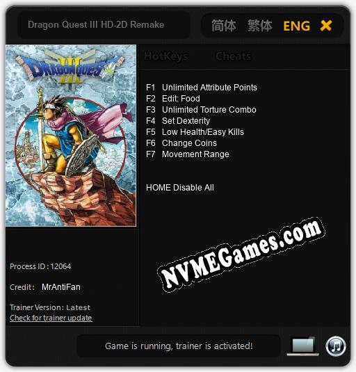 Treinador liberado para Dragon Quest III HD-2D Remake [v1.0.3]