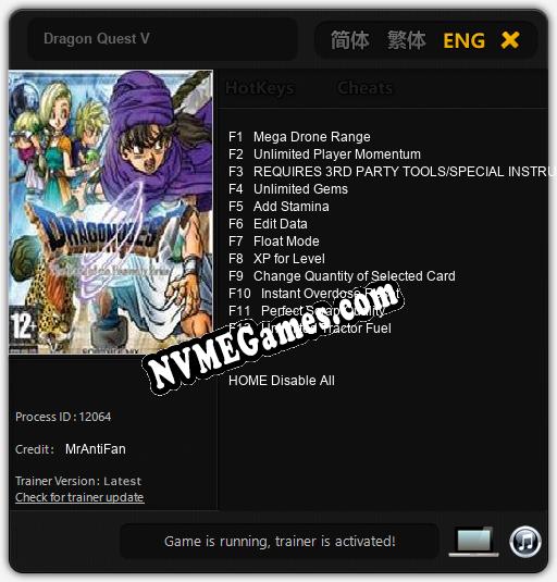 Treinador liberado para Dragon Quest V [v1.0.6]