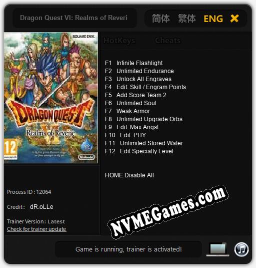 Treinador liberado para Dragon Quest VI: Realms of Reverie [v1.0.3]