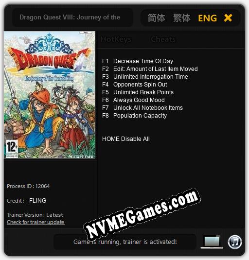 Dragon Quest VIII: Journey of the Cursed King: Trainer +8 [v1.9]