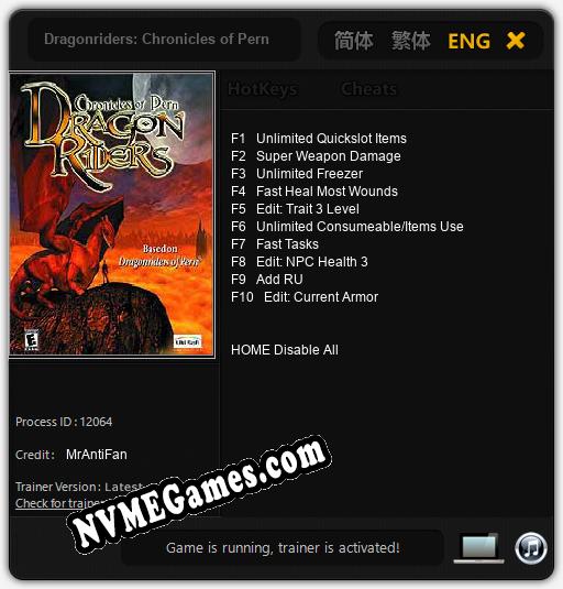 Dragonriders: Chronicles of Pern: Treinador (V1.0.82)