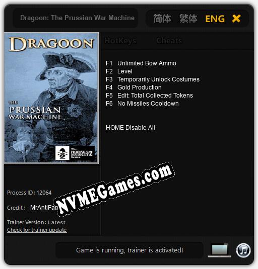 Dragoon: The Prussian War Machine: Treinador (V1.0.20)