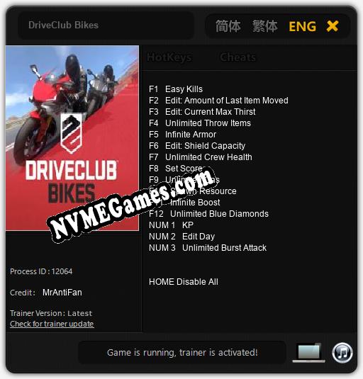 DriveClub Bikes: Trainer +15 [v1.7]