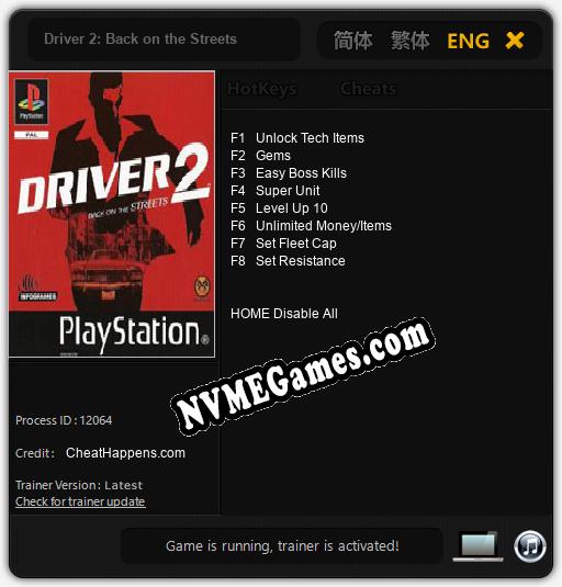 Driver 2: Back on the Streets: Cheats, Trainer +8 [CheatHappens.com]