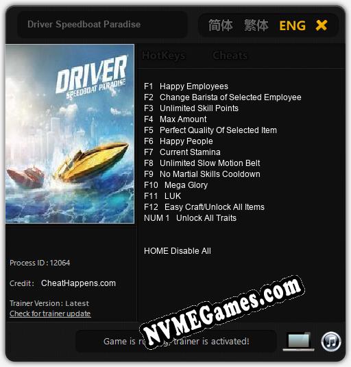 Treinador liberado para Driver Speedboat Paradise [v1.0.4]