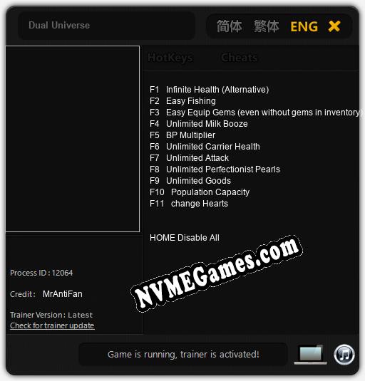 Treinador liberado para Dual Universe [v1.0.4]