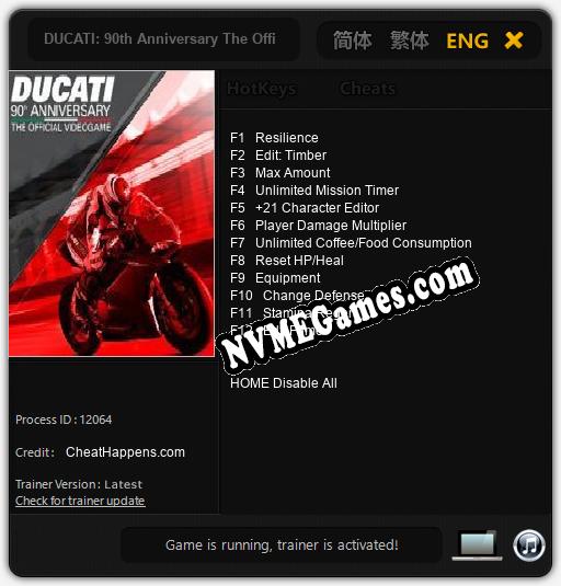 DUCATI: 90th Anniversary The Official Videogame: Trainer +12 [v1.2]