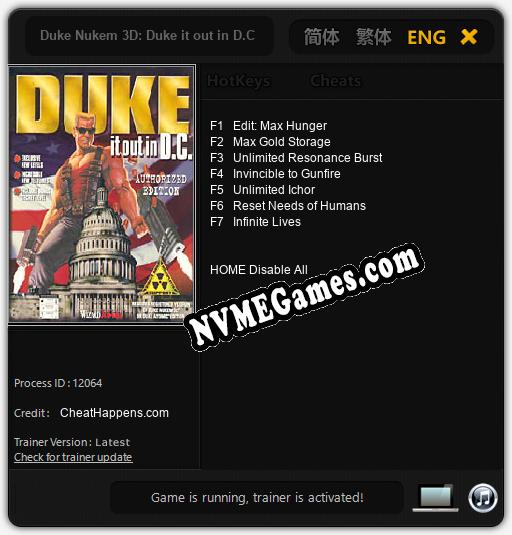 Treinador liberado para Duke Nukem 3D: Duke it out in D.C. [v1.0.8]