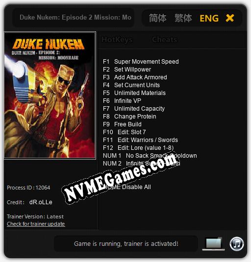 Treinador liberado para Duke Nukem: Episode 2 Mission: Moonbase [v1.0.9]