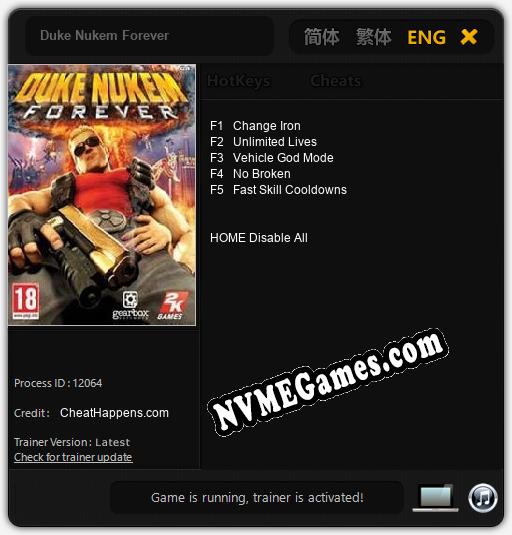 Treinador liberado para Duke Nukem Forever [v1.0.6]