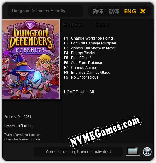 Dungeon Defenders Eternity: Cheats, Trainer +9 [dR.oLLe]