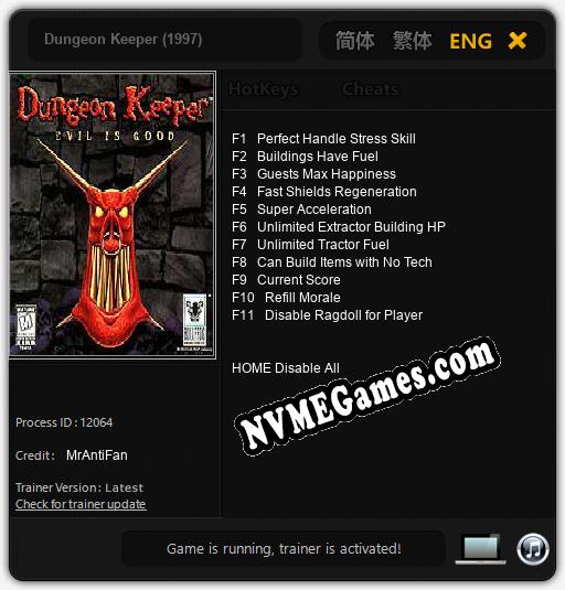 Treinador liberado para Dungeon Keeper (1997) [v1.0.8]