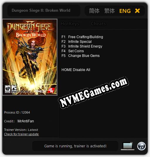 Treinador liberado para Dungeon Siege II: Broken World [v1.0.9]