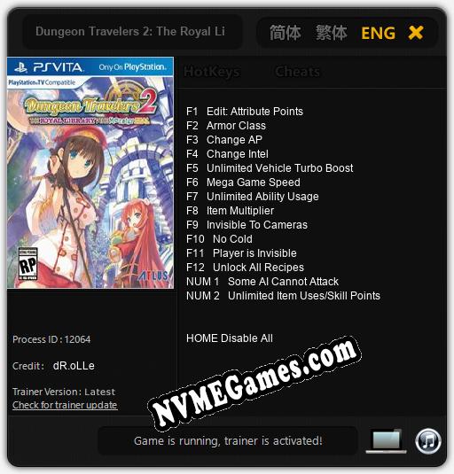 Treinador liberado para Dungeon Travelers 2: The Royal Library & The Monster Seal [v1.0.8]