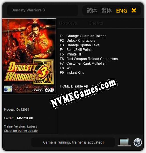 Treinador liberado para Dynasty Warriors 3 [v1.0.6]