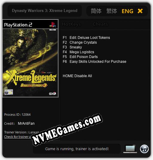 Dynasty Warriors 3: Xtreme Legends: Trainer +6 [v1.8]