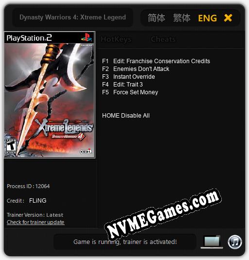 Dynasty Warriors 4: Xtreme Legends: Treinador (V1.0.38)