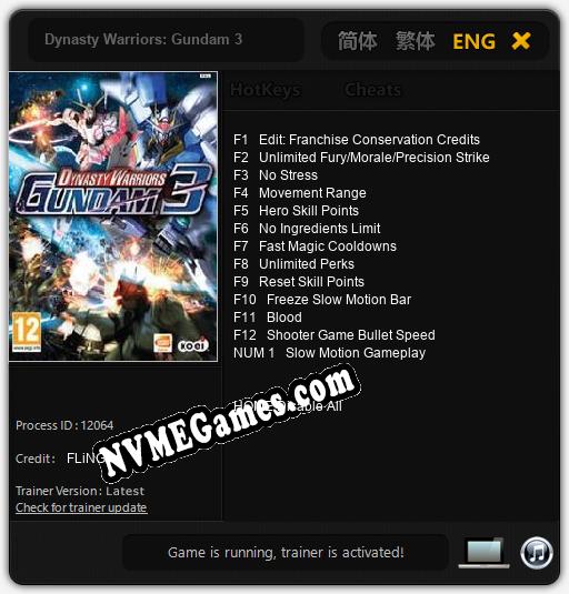 Dynasty Warriors: Gundam 3: Cheats, Trainer +13 [FLiNG]