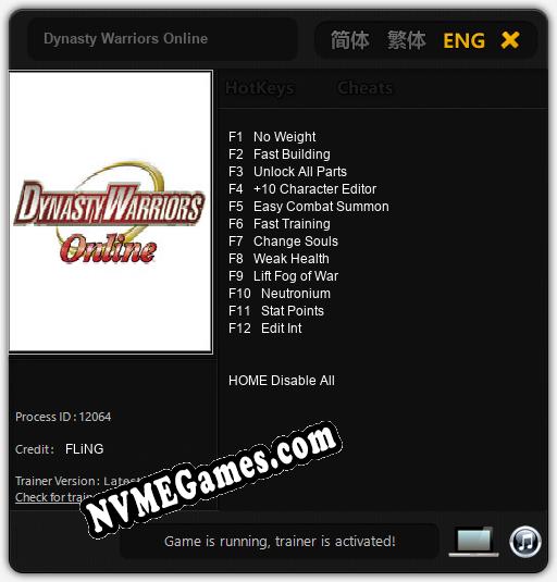 Treinador liberado para Dynasty Warriors Online [v1.0.3]