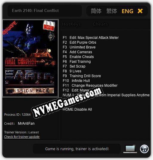 Earth 2140: Final Conflict: Trainer +13 [v1.5]