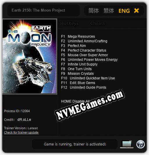 Earth 2150: The Moon Project: Trainer +12 [v1.4]