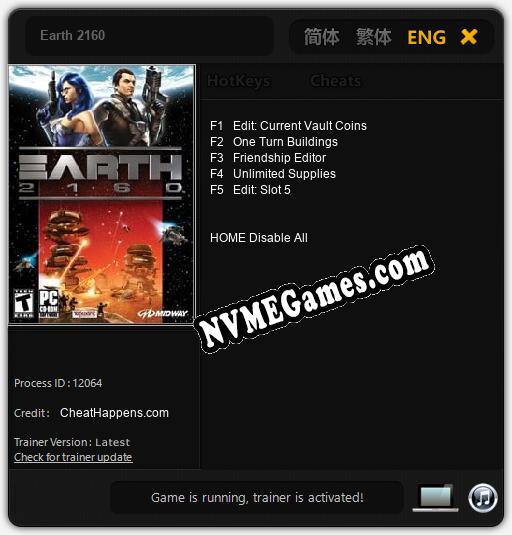 Treinador liberado para Earth 2160 [v1.0.8]