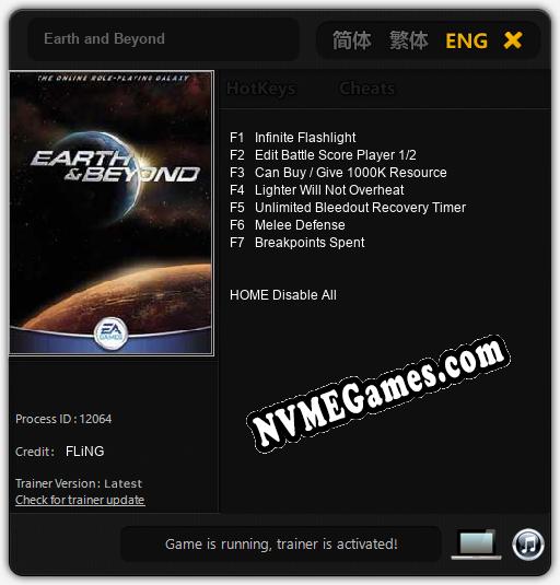 Treinador liberado para Earth and Beyond [v1.0.2]