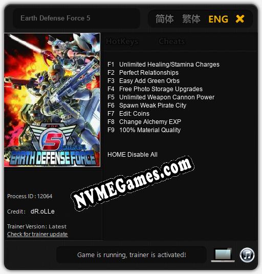 Earth Defense Force 5: Cheats, Trainer +9 [dR.oLLe]