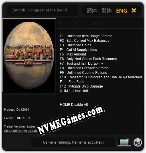 Earth III: Conquest of the Red Planet: Cheats, Trainer +13 [dR.oLLe]