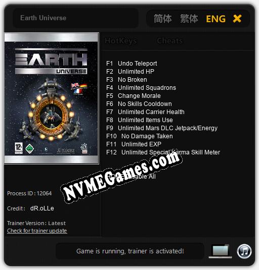 Earth Universe: Trainer +12 [v1.8]