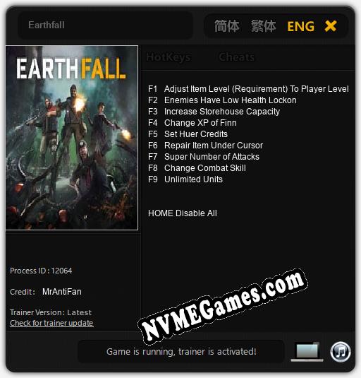 Treinador liberado para Earthfall [v1.0.3]