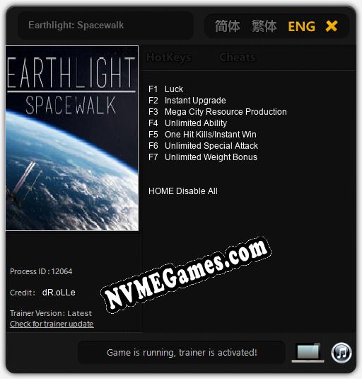 Earthlight: Spacewalk: Cheats, Trainer +7 [dR.oLLe]