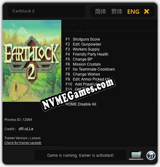 Treinador liberado para Earthlock 2 [v1.0.3]