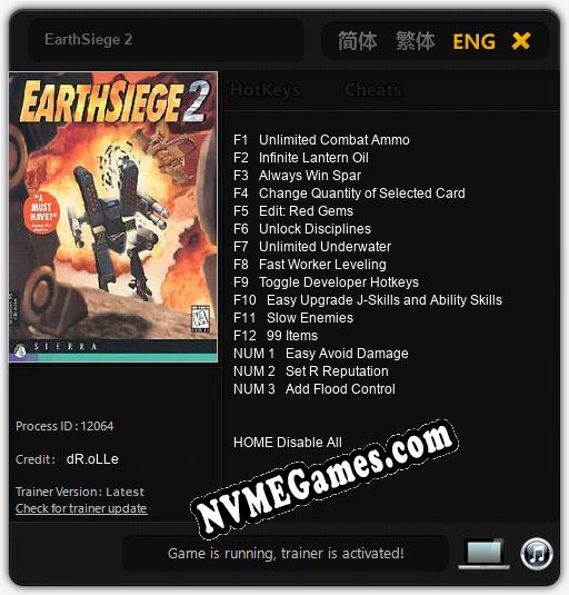 EarthSiege 2: Trainer +15 [v1.3]