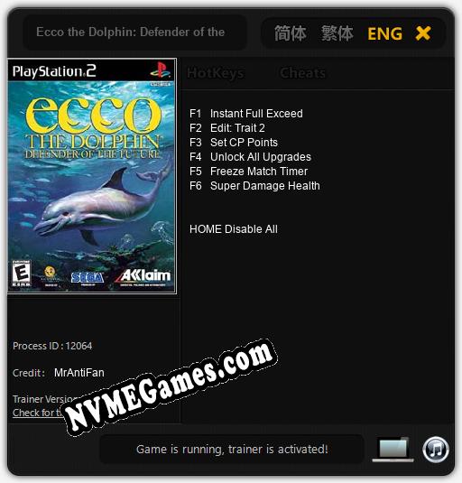 Treinador liberado para Ecco the Dolphin: Defender of the Future [v1.0.1]