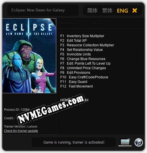 Treinador liberado para Eclipse: New Dawn for Galaxy [v1.0.2]