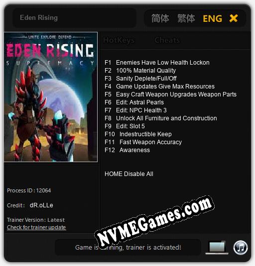 Eden Rising: Cheats, Trainer +12 [dR.oLLe]