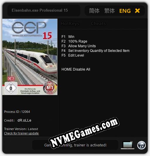 Treinador liberado para Eisenbahn.exe Professional 15 [v1.0.9]