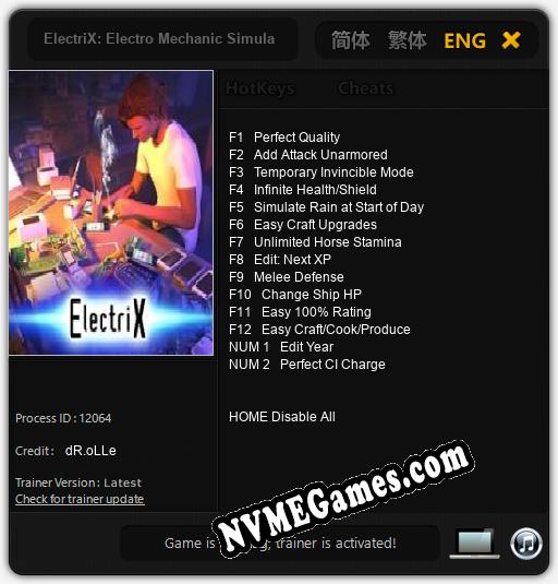 ElectriX: Electro Mechanic Simulator: Cheats, Trainer +14 [dR.oLLe]